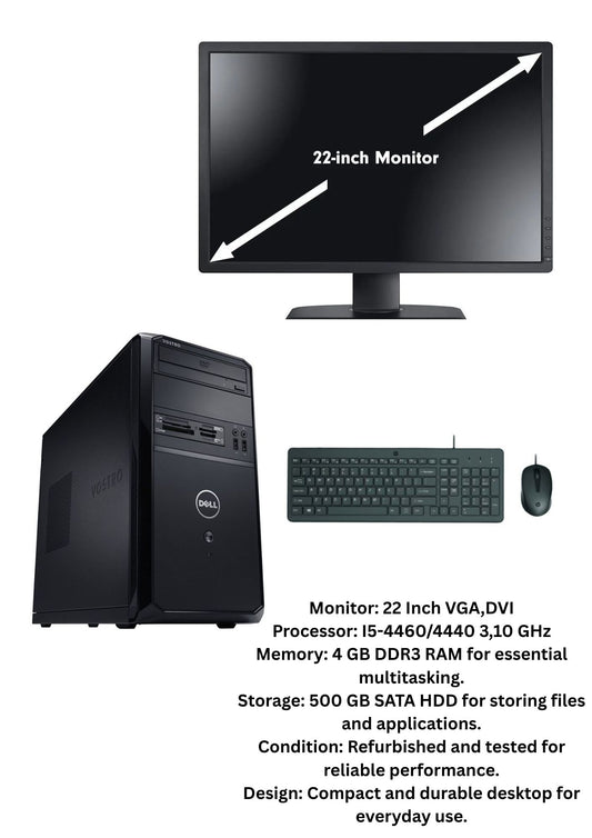 Dell Vostro 3900 Tower Desktop Computer Bundle- I5-4460/4440 4GB DDR3, 500GB SATA HDD, Refurbished Desktop Computer