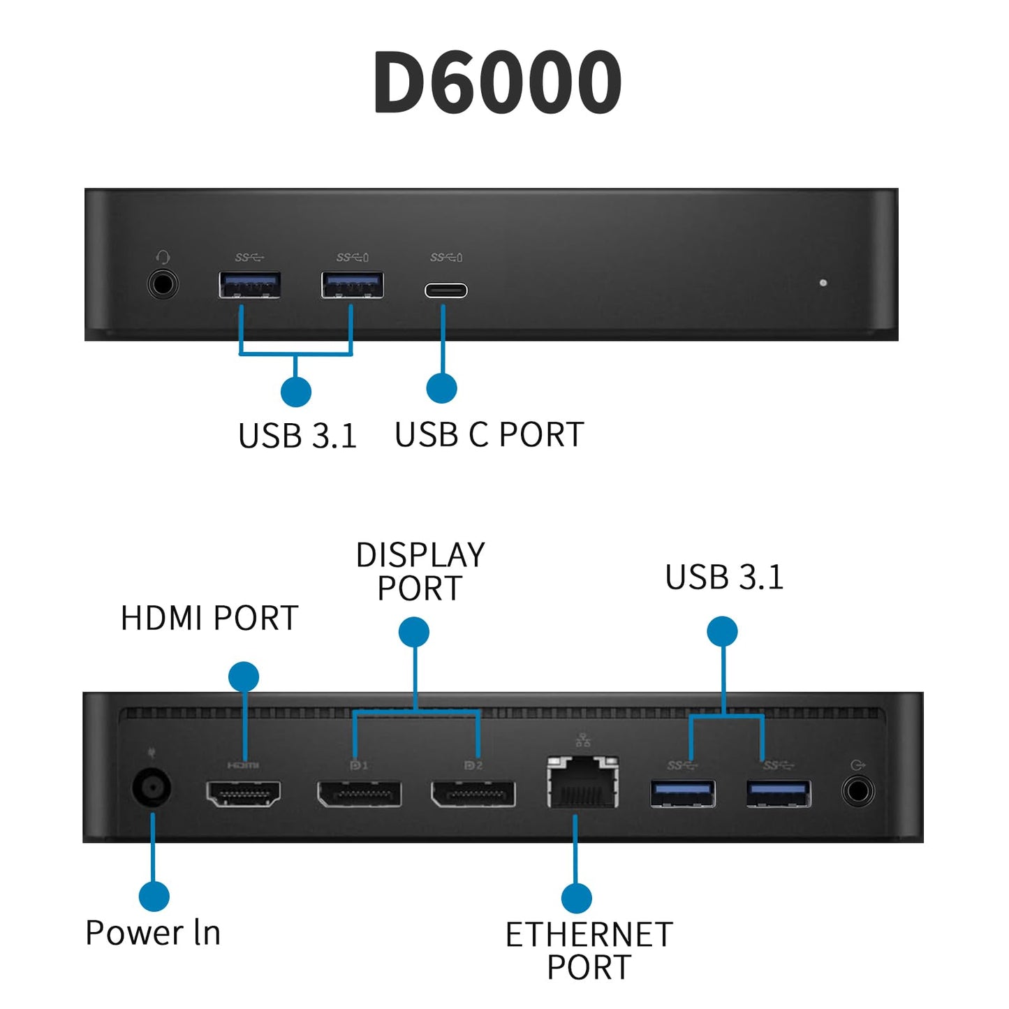 DELL D6000 Universal Docking Station, USB 3.0 and USB C Single 5K .
